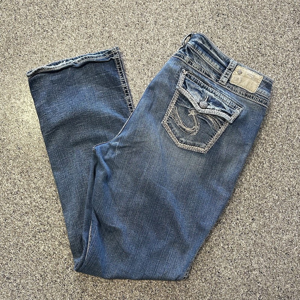 Silver Jeans Womens 26x35 Suki Flap 17" Bootcut Denim Thick Stitch Stretch